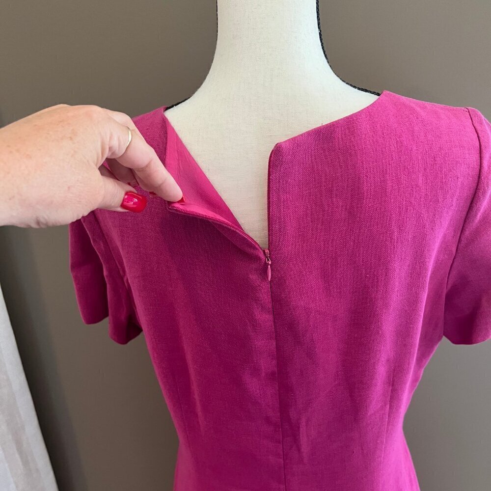 Women's Oberon Fuchsia Linen Classy midi length Dress, Size 12 - Picture 5 of 11